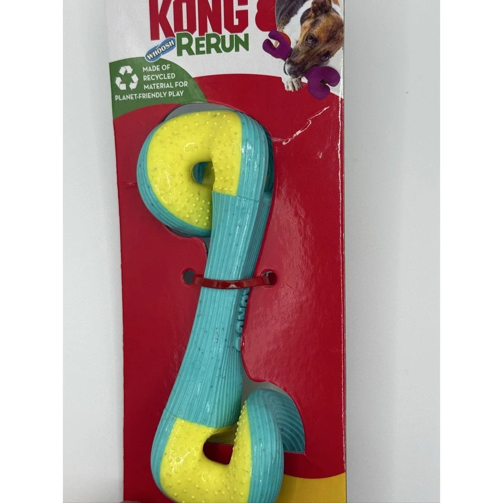 KONG Rerun Whoosh Bone Sm/Md Dog Toy Treat Dispensing Fetch Chew Teal Yellow